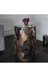 MERY round side table in brass color patinated and top glass