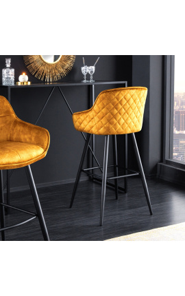 Ensemble de 2 chaises de bar &quot;Euphoric&quot; design en velours jaune moutarde