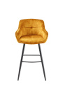 Set of 2 bar chairs "Euphoric" design in mustard yellow velvet