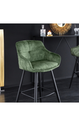 Sæt af 2 barstole "Euphorisk" design i mørkgrønne fløjler