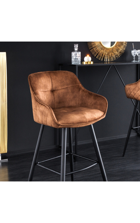 Ensemble de 2 chaises de bar "Euphoric" design en velours caramel