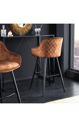 Set of 2 bar chairs &quot;Euphoric&quot; caramel velvet design