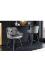 Set of 2 bar chairs "Euphoric" grey velvet design