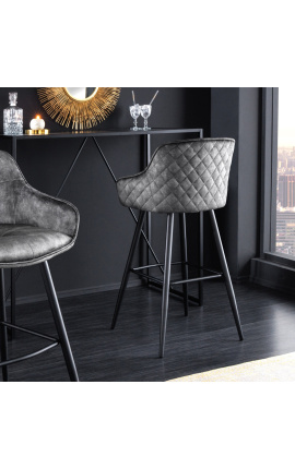 Set of 2 bar chairs &quot;Euphoric&quot; grey velvet design