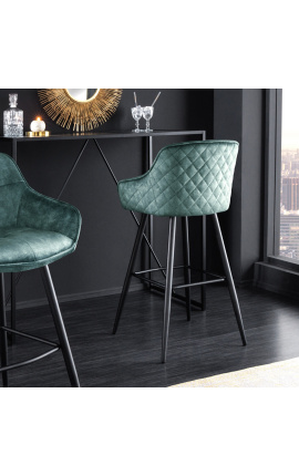 Set of 2 bar chairs &quot;Euphoric&quot; petrol blue velvet design