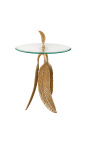 PLUME metal and gold aluminum side table and glass top