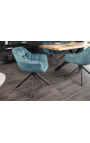 Ensemble de 2 chaises de repas "Betty" rotatives en velours bleu