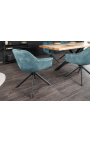 Ensemble de 2 chaises de repas "Betty" rotatives en velours bleu