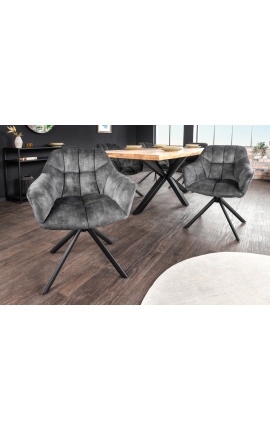 Ensemble de 2 chaises de repas &quot;Betty&quot; rotatives en velours gris