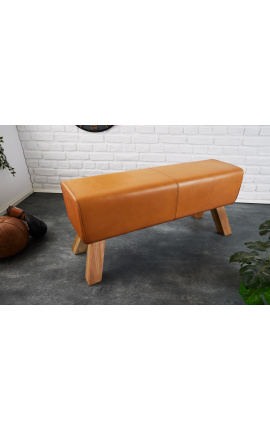 Pommel horse bench in brown leather and wood base - 100 cm