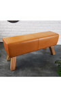 Pommel horse bench in brown leather and wood base - 100 cm