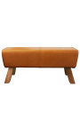 Sėdynės iš rudos odos ir medinio pagrindo - 100 cm