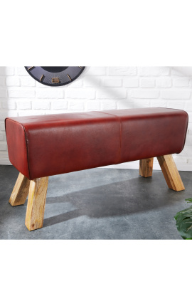 Pomme horse bench in dark brown leather and wood base - 100 cm