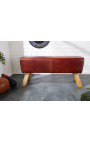Banc cheval d'arçon en cuir et piètement en bois - 100 cm