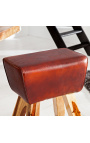 Konjski stolac u smeđoj koži i drvenoj bazi - 55 cm