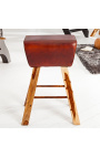 Pommel horse stool in brown leather and wooden base - 55 cm