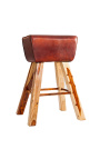 Scaun de cal pommel din piele maro și bază din lemn - 55 cm