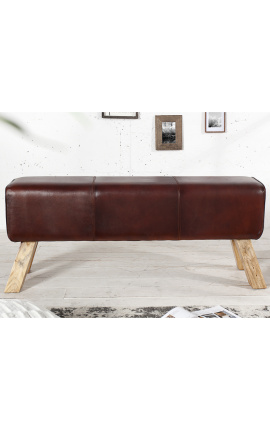 Pommel cavallo in pelle marrone e base di legno - 120 cm