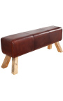 Pommel horse in brown leather and wood base - 120 cm
