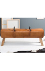 Banc cheval d'arçon en cuir clair et piètement en bois - 135 cm