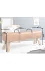 Banc cheval d'arçon en cuir clair et piètement en bois - 135 cm