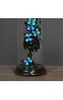 Grande teschio nero Memento Mori con farfalle "Ulisses Ulisses" sotto globo di vetro