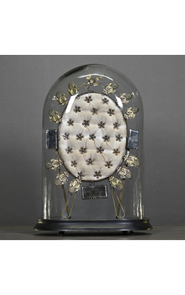Globe de mariée ovale en verre sur support en bois "Au médaillon"