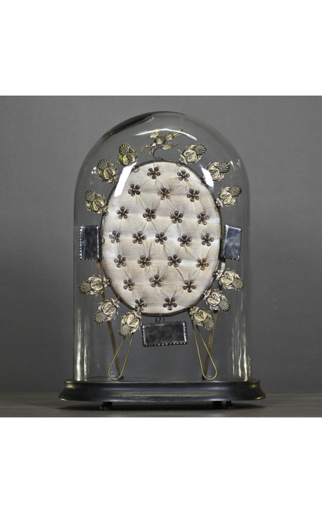 Globe de mariée ovale en verre sur support en bois "Au médaillon"