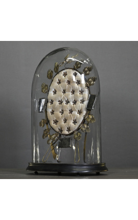 Globe de mariée ovale en verre sur support en bois &quot;Au médaillon&quot;