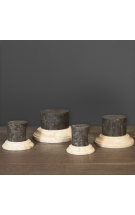 Set mit 4 Säulenfüßen aus schwarzem und beigem Marmor im Stil des 18. Jahrhunderts