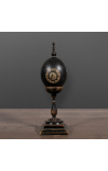 Grand oeuf d'autruche noir avec décor de fresque Grecque sur balustre