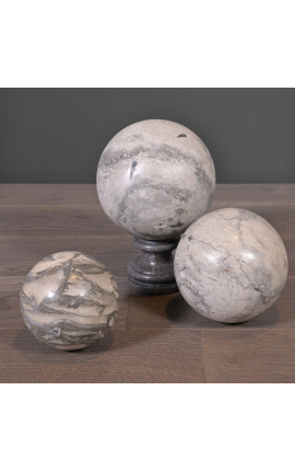 Set di 3 sfere di marmo bianco e grigio