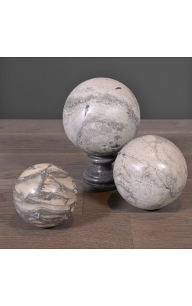 Set of 3 grey and white marble spheres