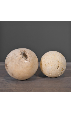 Set of 2 travertine spheres