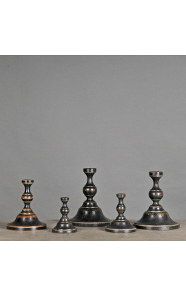 Set van 5 zwart gesneden houten basisbalusters