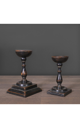 Ensemble de 2 supports balustre en bois sculpté noir avec base carrée
