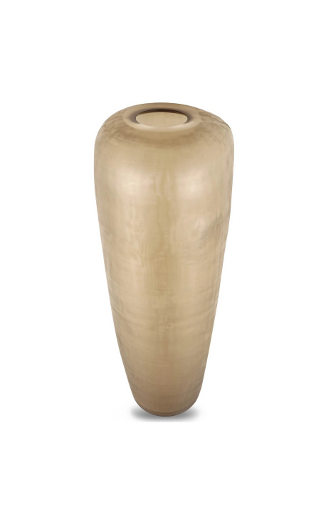 Très grand vase cylindrique "Maddy" en verre martelé beige clair