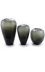 Vase "Jimmy" en verre gris-vert à facettes géométriques - Taille S