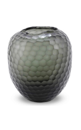 Vase "Jimmy" vidrio gris gris con facetas geométricas - Tamaño S