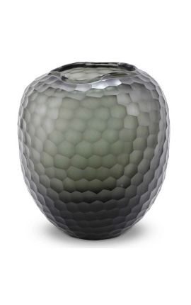 Vaso "Jimmy" in vetro grigio-verde con facette geometriche - Dimensione S