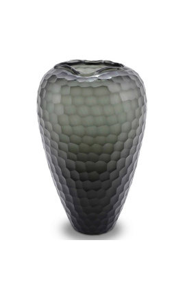 Didelė vaza "Džimi" pilkas-žalias stiklas su geometriniais aspektais - dydis M