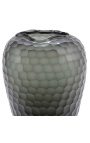 Grand vase "Jimmy" en verre gris-vert à facettes géométriques - Taille M