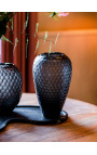 Store vaser "Jimmy" grågrønt glas med geometriske facetter - størrelse M
