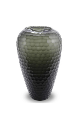 Meget stor vase "Jimmy" grågrønt glas med geometriske facetter - størrelse L