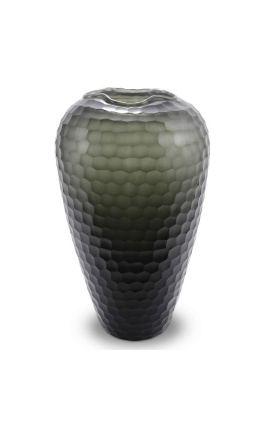 Vaso molto grande "Jimmy" in vetro grigio-verde con facette geometriche - taglia L
