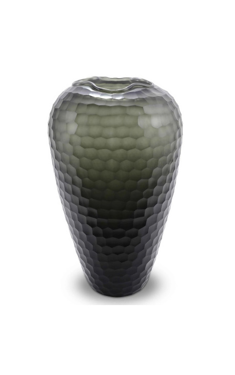 Veldig stor vas "Jimmy" grågrønt glas med geometriske fasetter - Størrelse L