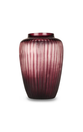Large "Amélie" vase in aubergine-colored glass with striated facets - Size M
