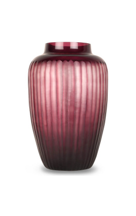 Vaso molto grande "Amélie" vaso in vetro color melanzana con sfaccettature striate - Dimensioni L