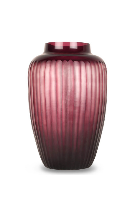 Very large vase "Amélie" vase in aubergine-colored glass with striated facets - Size L