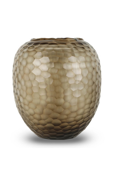 Vase "Jimmy" vidrio gris humo con facetas geométricas - Talla S